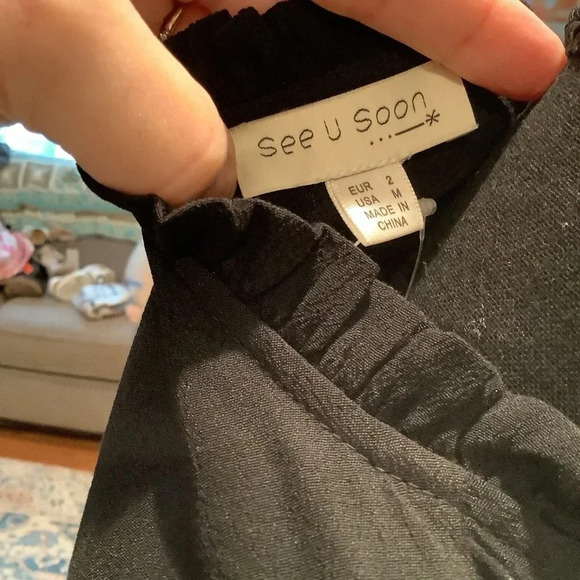 #340 See You Soon Black Dress with Tan Embroidered Sleeves and Front Size Medium - Picture 8 of 9